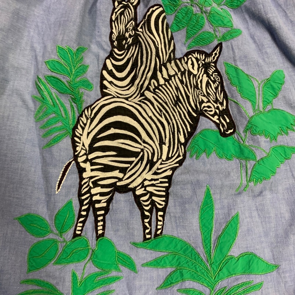 GO SOFTLY Patio Womens Sz L Blue Embroidered Applique Zebra Short Sleeve‎ Dress - Picture 4 of 10